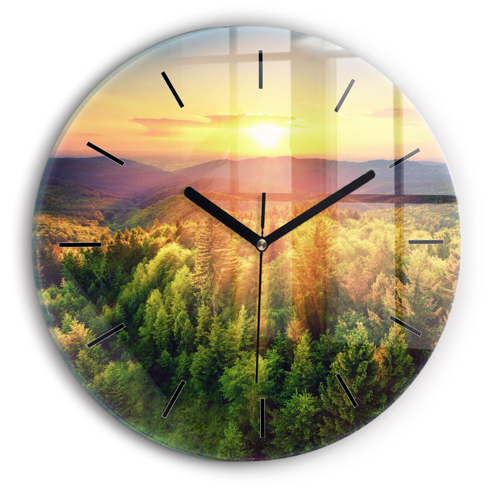 Coucher de soleil sur les collines Pendule murale ronde