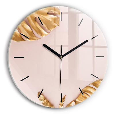 Feuilles tropicales dorées Horloge ronde murale