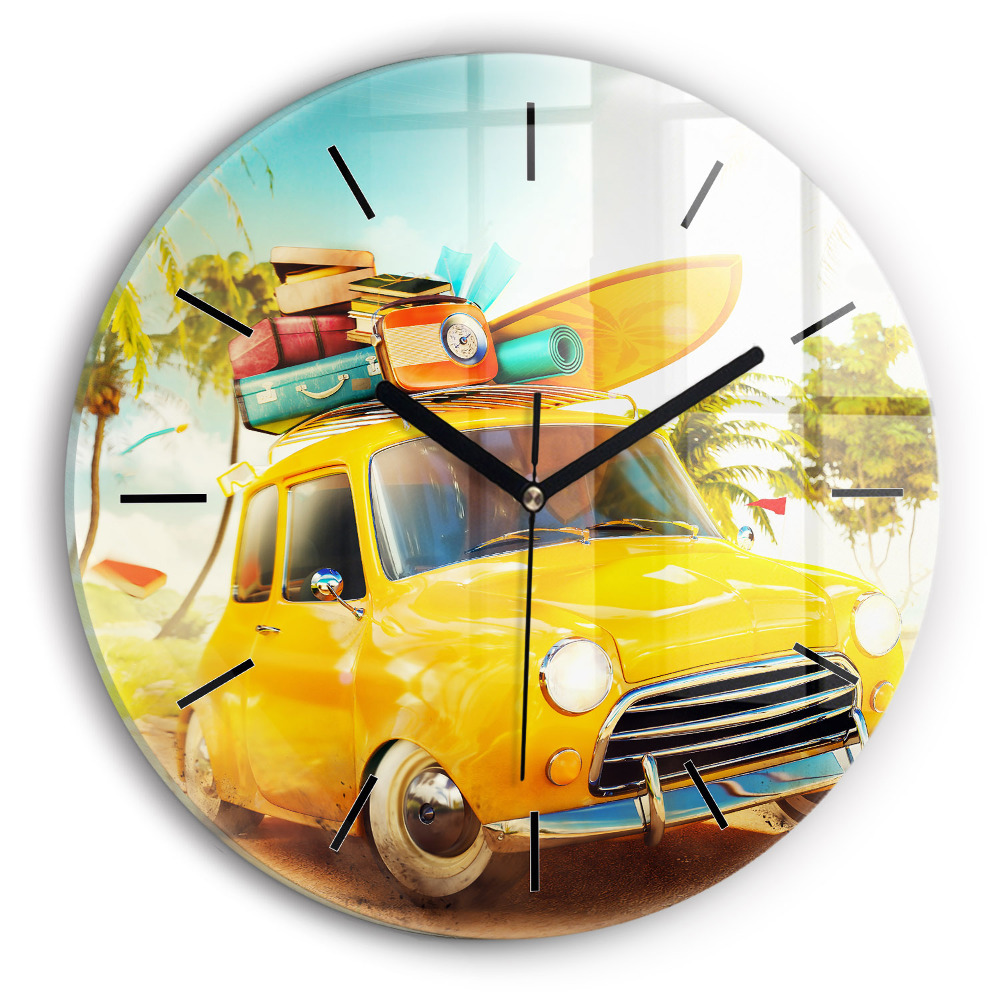 Voiture avec planche de surf Pendule murale ronde