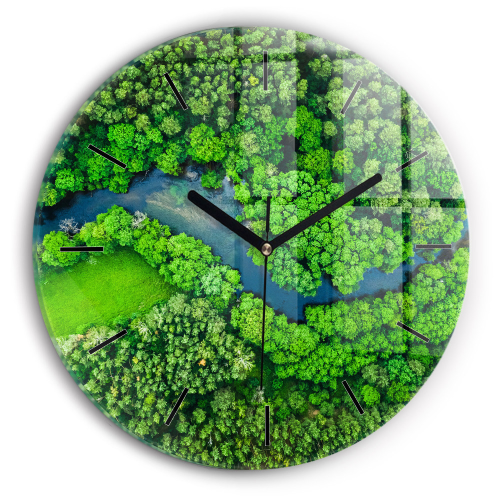 Rivière dans une forêt Pendule murale ronde
