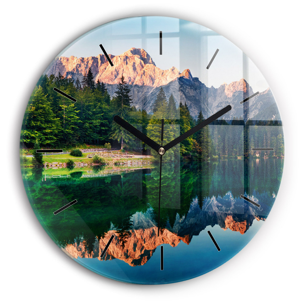 Paysage de lac Horloge ronde en verre