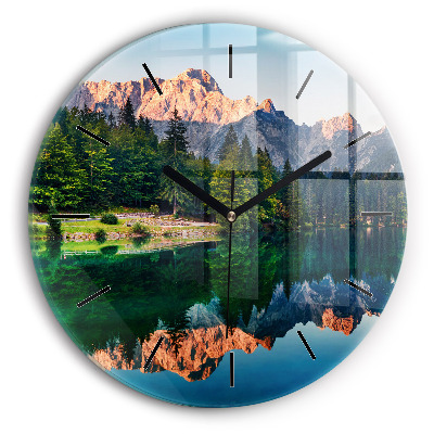 Paysage de lac Horloge ronde en verre