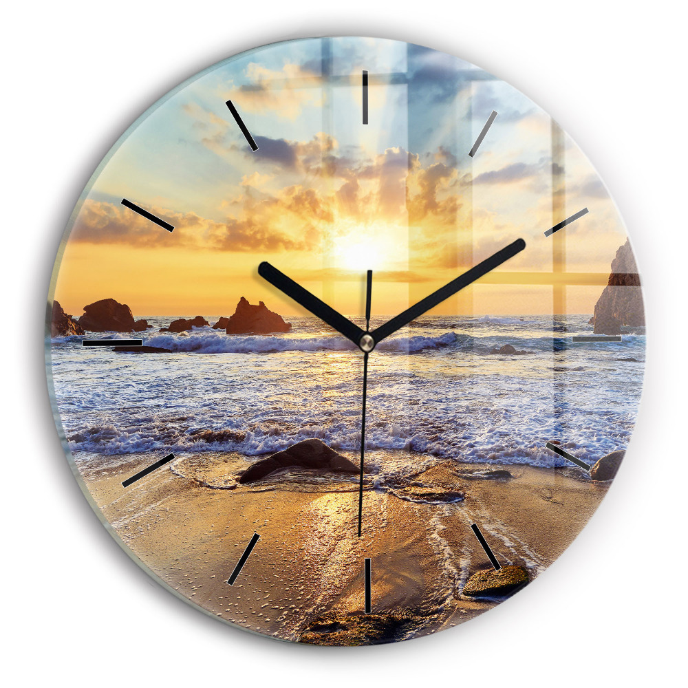 Coucher de soleil sur la plage Pendule murale ronde