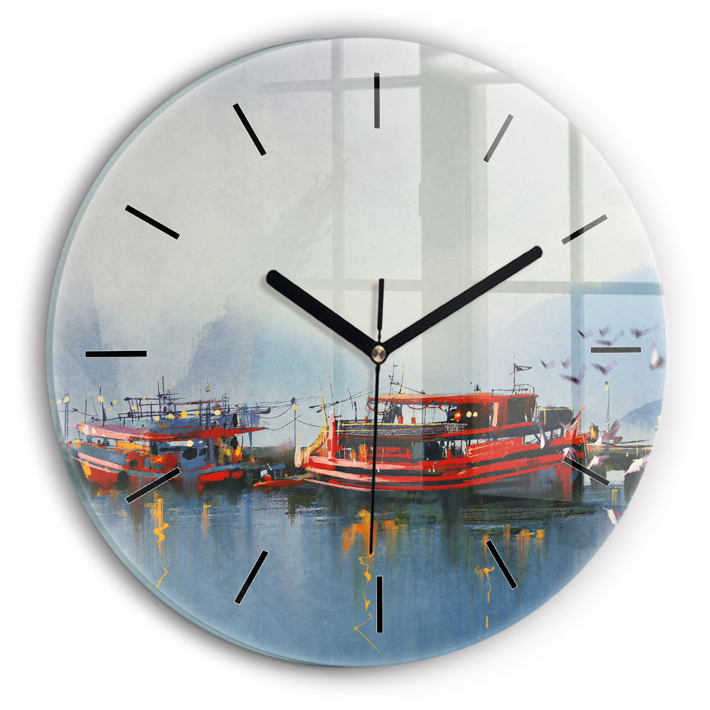 Bateau de pêche dans le port Horloge ronde murale