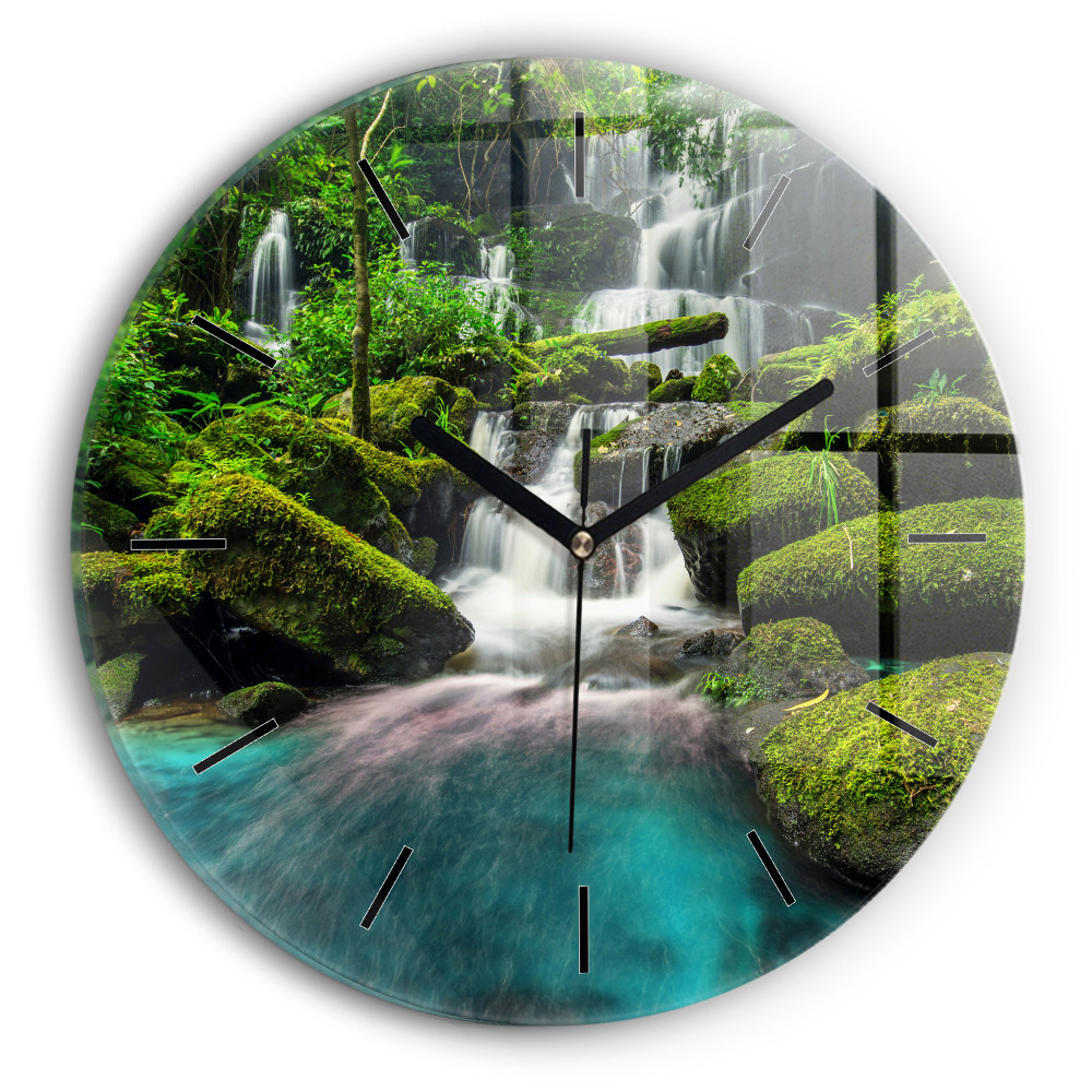 Chute d'eau en Thaïlande Horloge ronde en verre