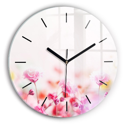 Fleurs dans une prairie Horloge ronde en verre