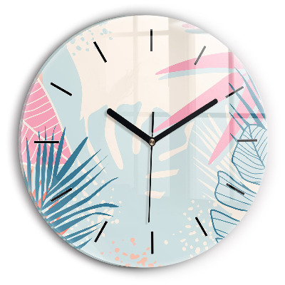 Feuilles pastel - tropiques Horloge ronde