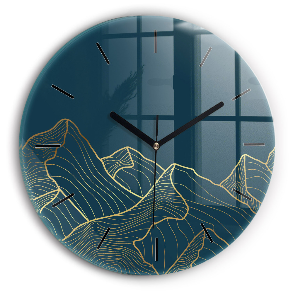 Croquis de montagnes Horloge ronde en verre