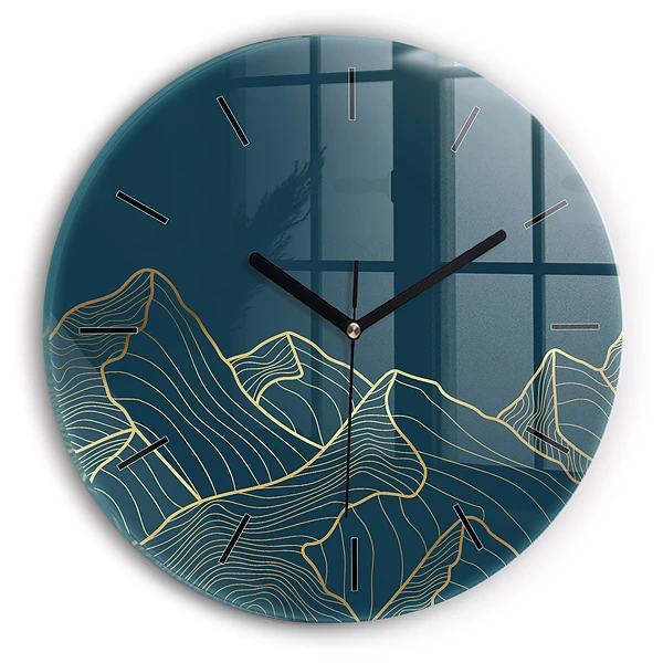 Croquis de montagnes Horloge ronde en verre