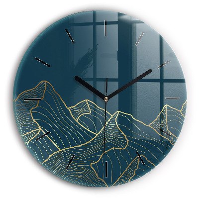 Croquis de montagnes Horloge ronde en verre