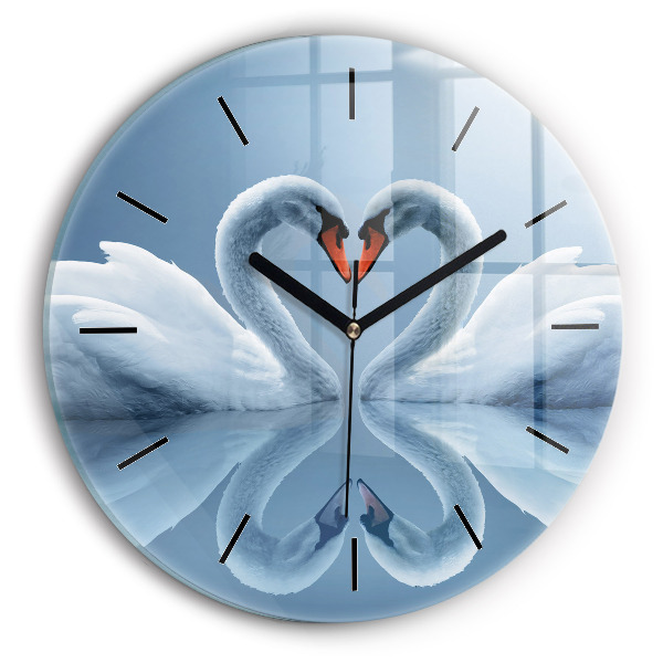Cygnes dans le coeur Horloge ronde murale