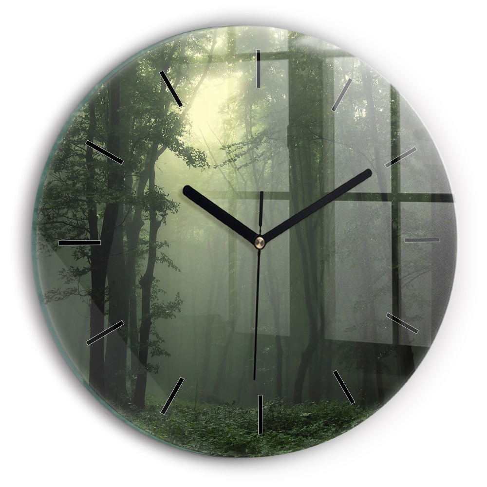 Forêt brumeuse le matin Horloge ronde