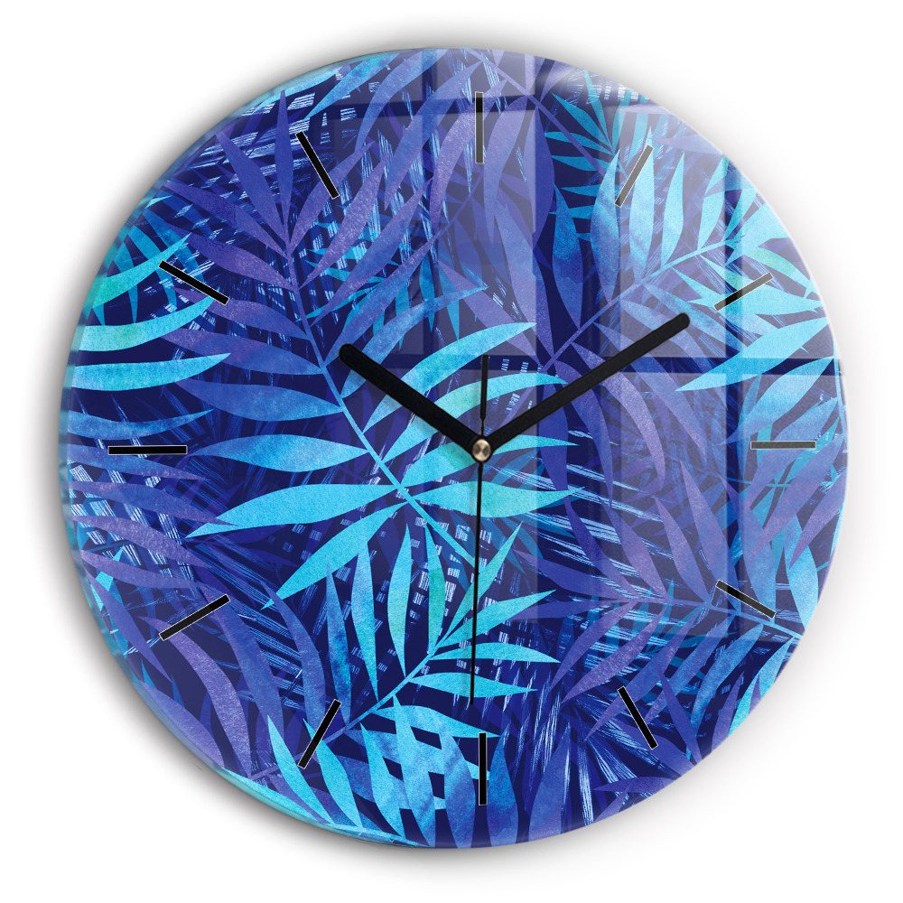 Feuilles bleues Horloge ronde en verre