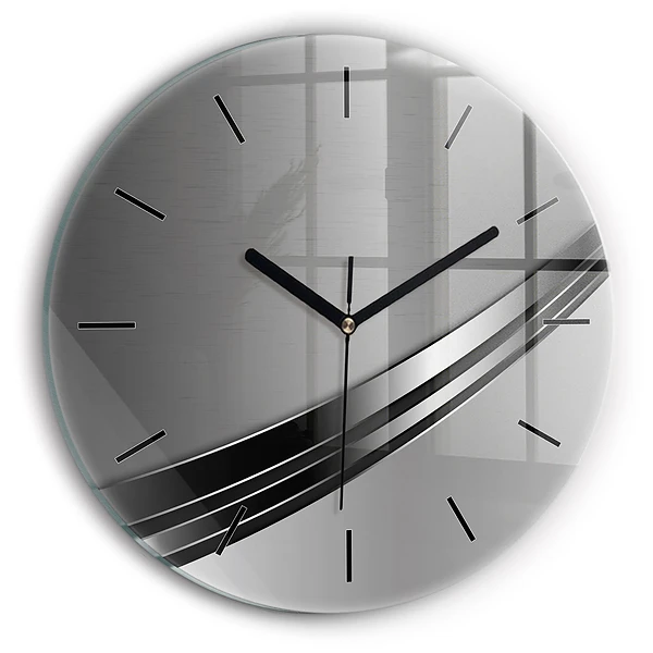 Lignes argentées Horloge ronde en verre