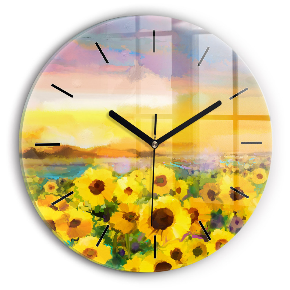 Champ de tournesols Pendule murale ronde