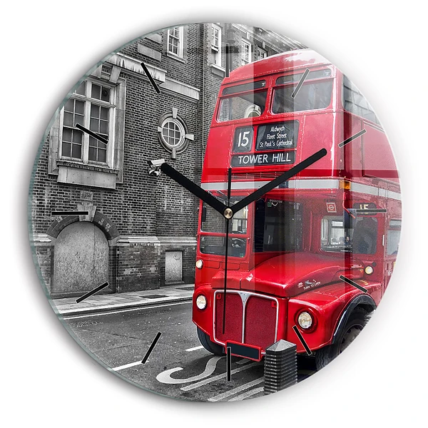 Bus rouge à impériale Horloge ronde murale