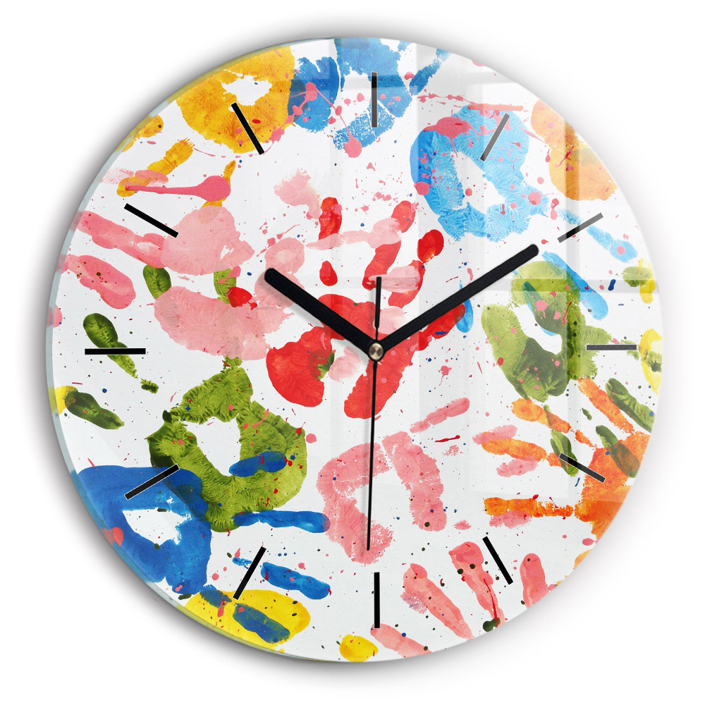 Empreintes de mains d'enfants Horloge ronde en verre