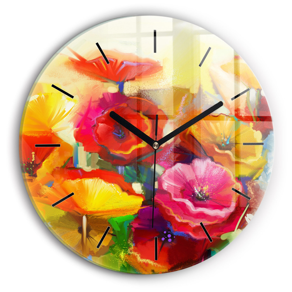 Coquelicots colorés Horloge ronde murale