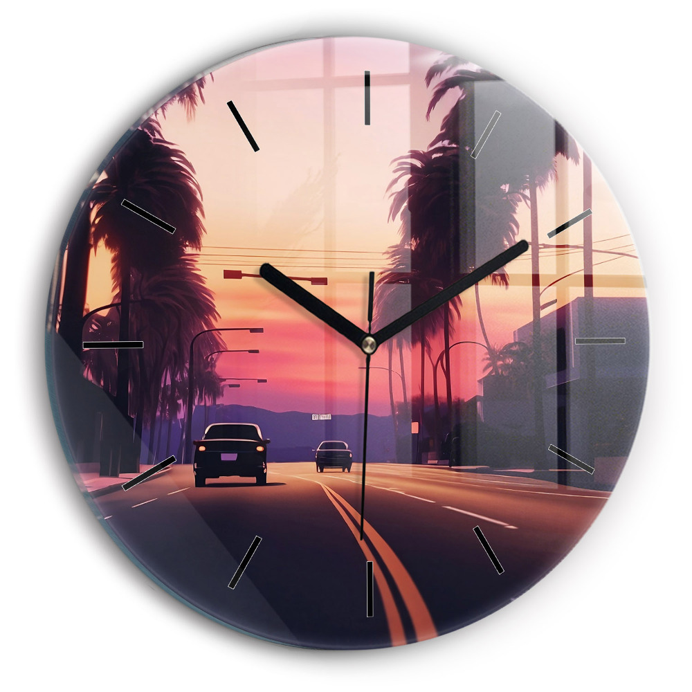 Coucher de soleil à Los Angeles Horloge ronde