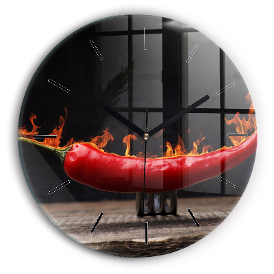 Pepperoni au poivre Horloge ronde en verre