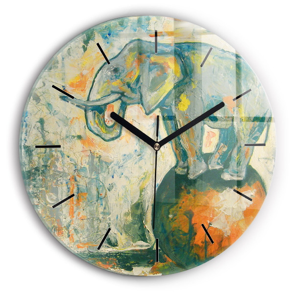 Posture de l'éléphant peint Horloge ronde murale