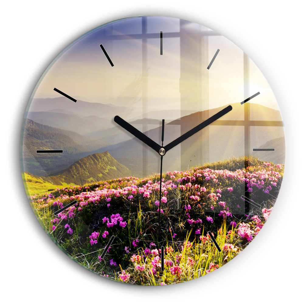 Paysage de montagne Horloge ronde en verre