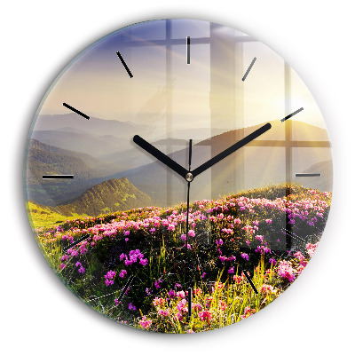 Paysage de montagne Horloge ronde en verre