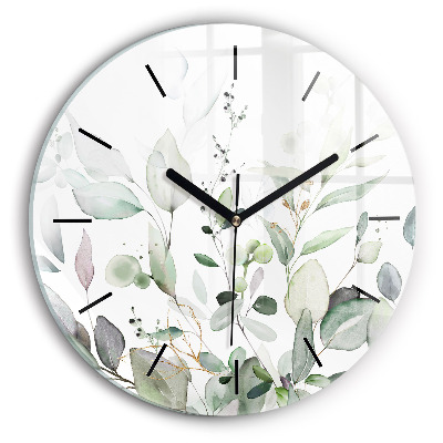 Feuilles de plantes Horloge ronde en verre