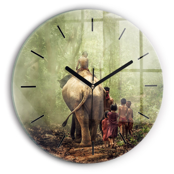 Enfants guidant un éléphant Pendule murale ronde