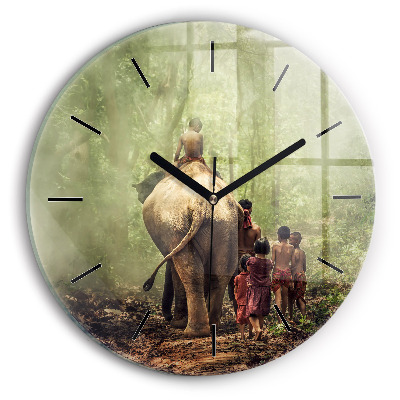 Enfants guidant un éléphant Pendule murale ronde