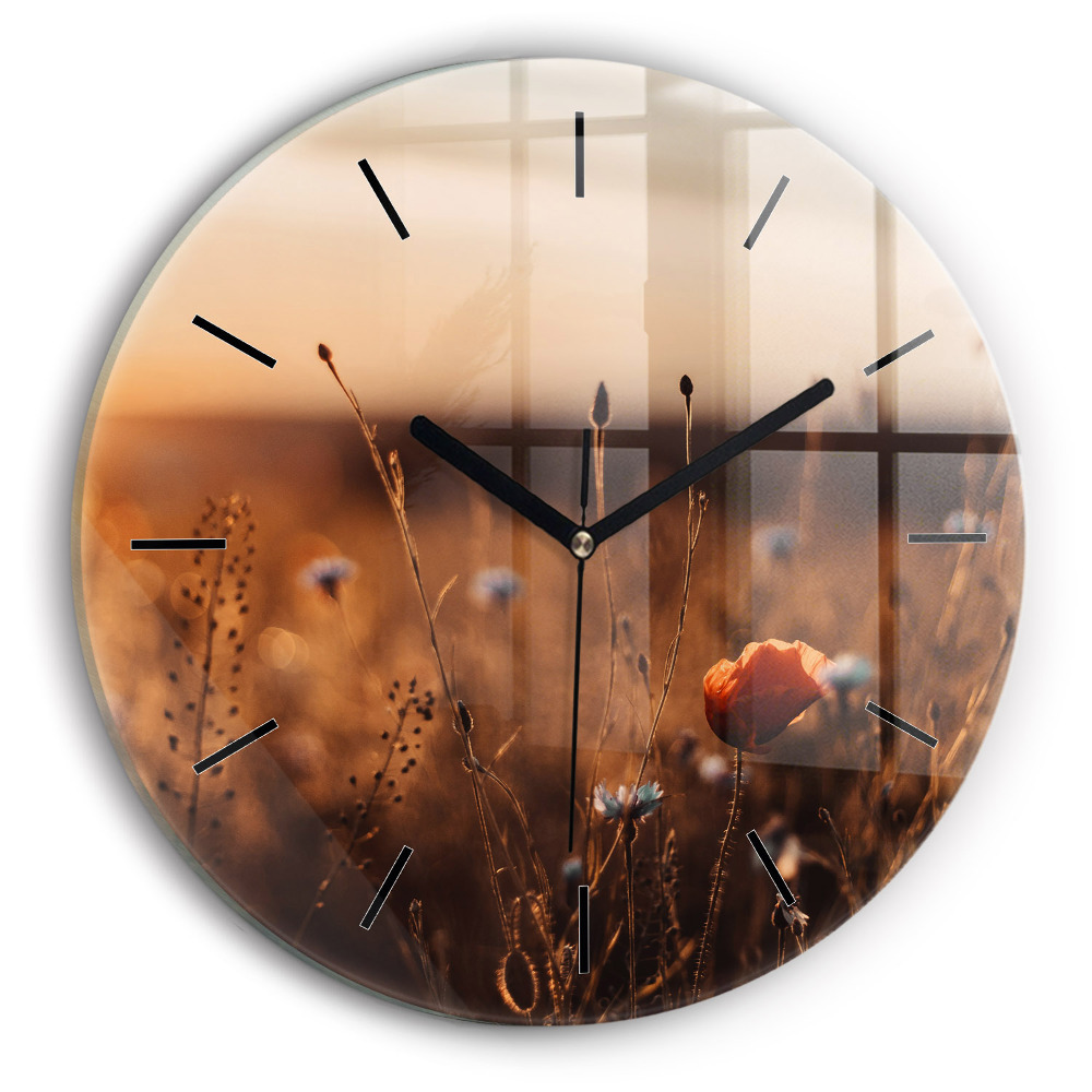 Lever de soleil dans un champ Horloge ronde murale