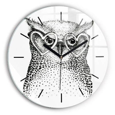 Hibou dessiné avec des lunettes Horloge ronde murale