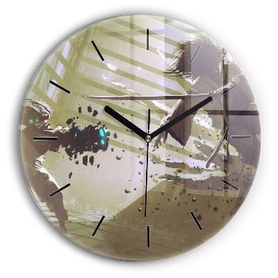 Combat entre un robot et un samouraï Pendule murale ronde