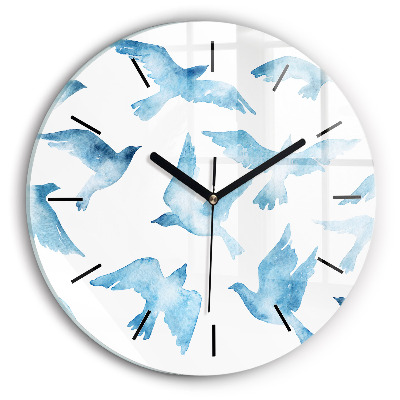 Oiseaux bleus en vol Horloge ronde en verre