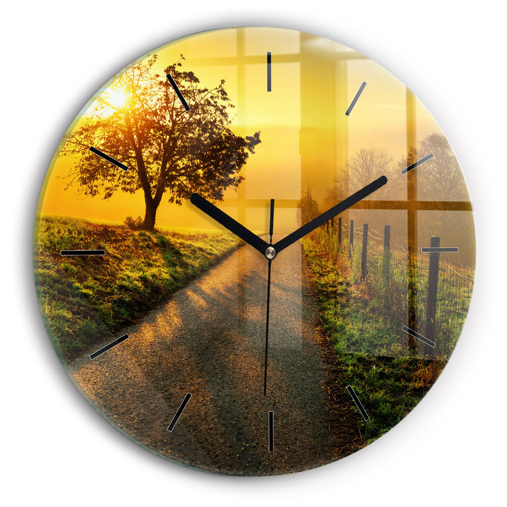 Brume au lever du soleil Horloge ronde en verre