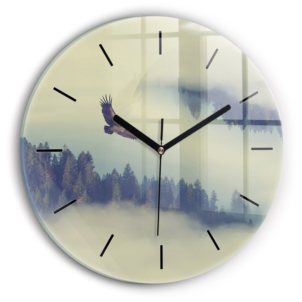 Aigle de la forêt brumeuse Horloge ronde murale