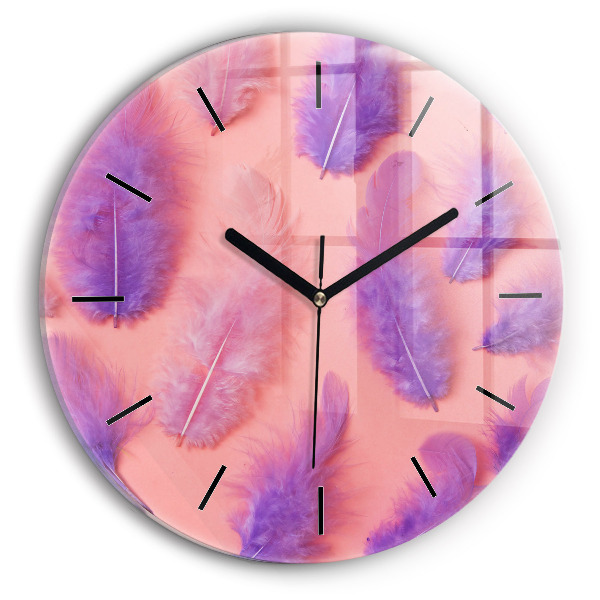 Plumes colorées Horloge ronde en verre