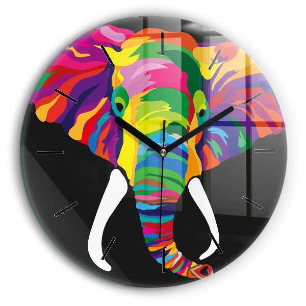 Éléphant coloré Horloge ronde en verre
