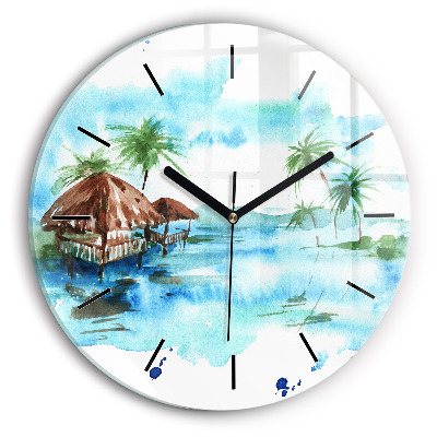 Image île déserte Horloge ronde en verre