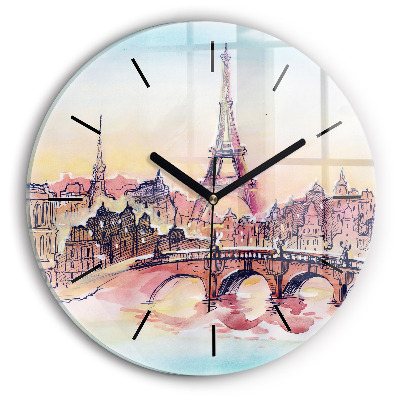 Paysage peint de Paris Horloge ronde en verre