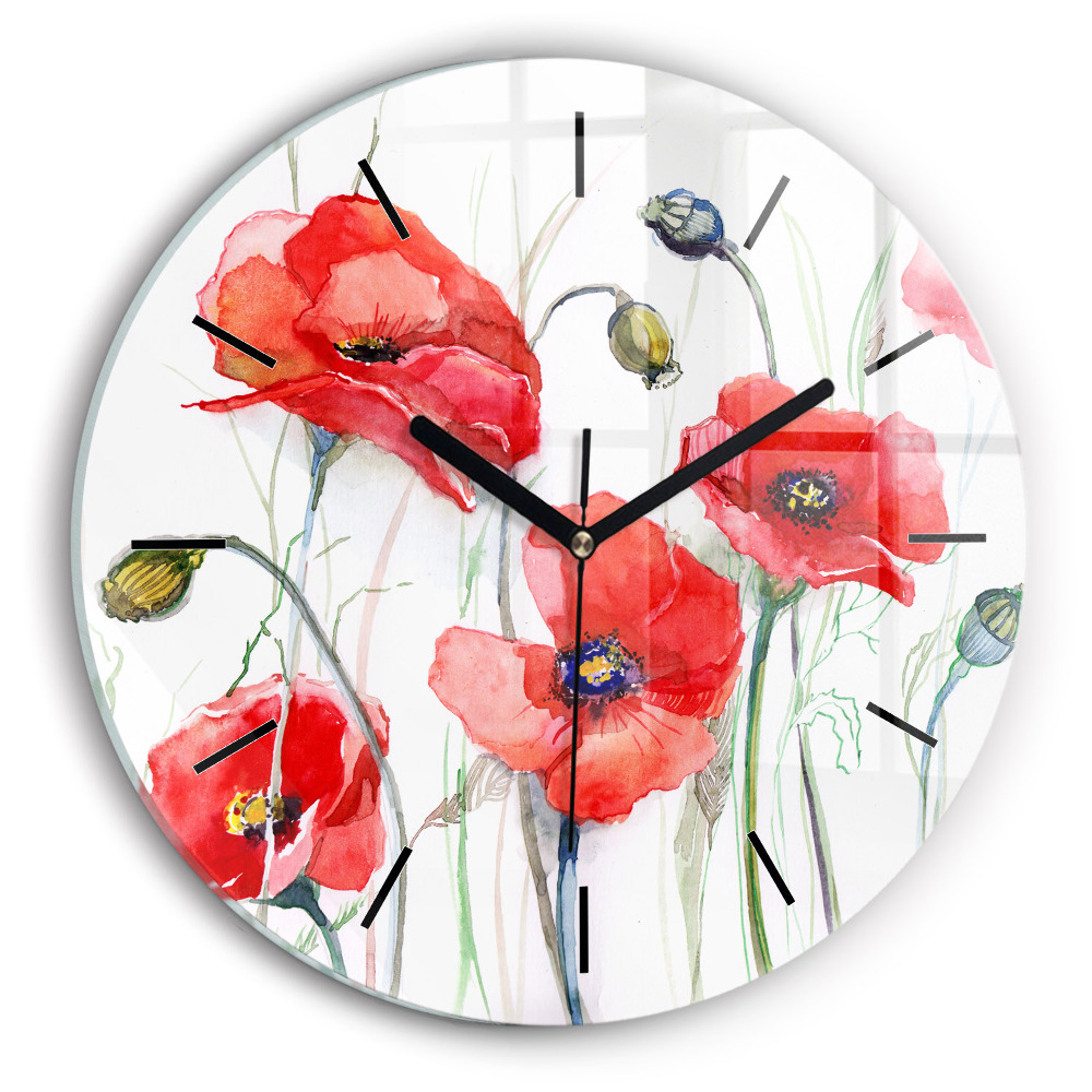 Coquelicots rouges peints Horloge ronde murale