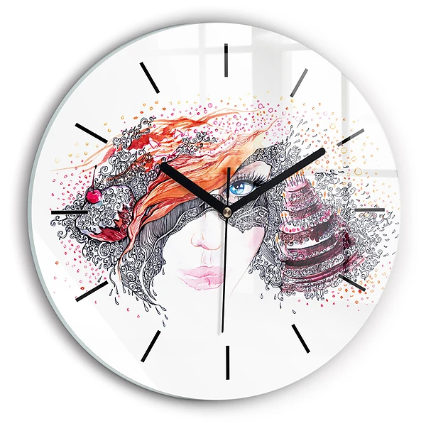 Femme douce avec un gâteau Horloge ronde murale