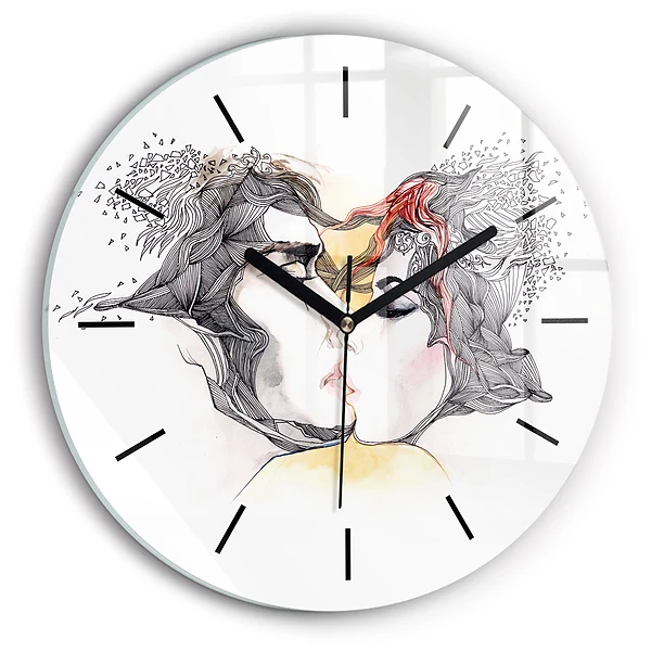 Dessin d'un baiser d'amour Horloge ronde