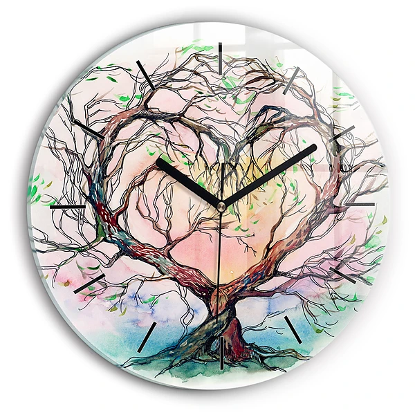 Cœur d'arbre de la nature Horloge ronde en verre
