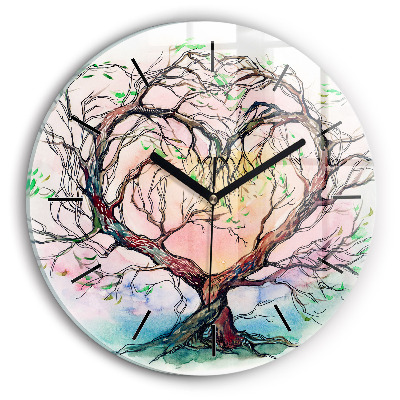 Cœur d'arbre de la nature Horloge ronde en verre