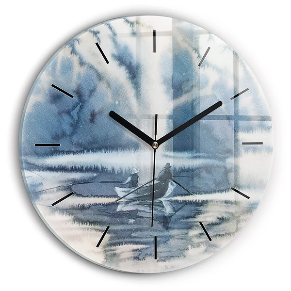 Pêcheur sur un lac Horloge ronde