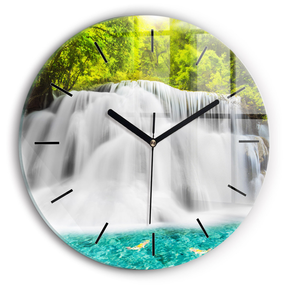 Chute d'eau en Thaïlande Horloge ronde en verre