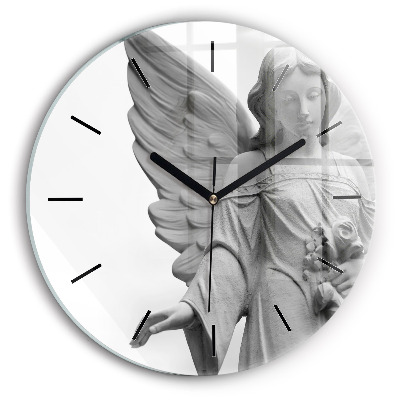 Sculpture d'un vieil ange Horloge ronde en verre