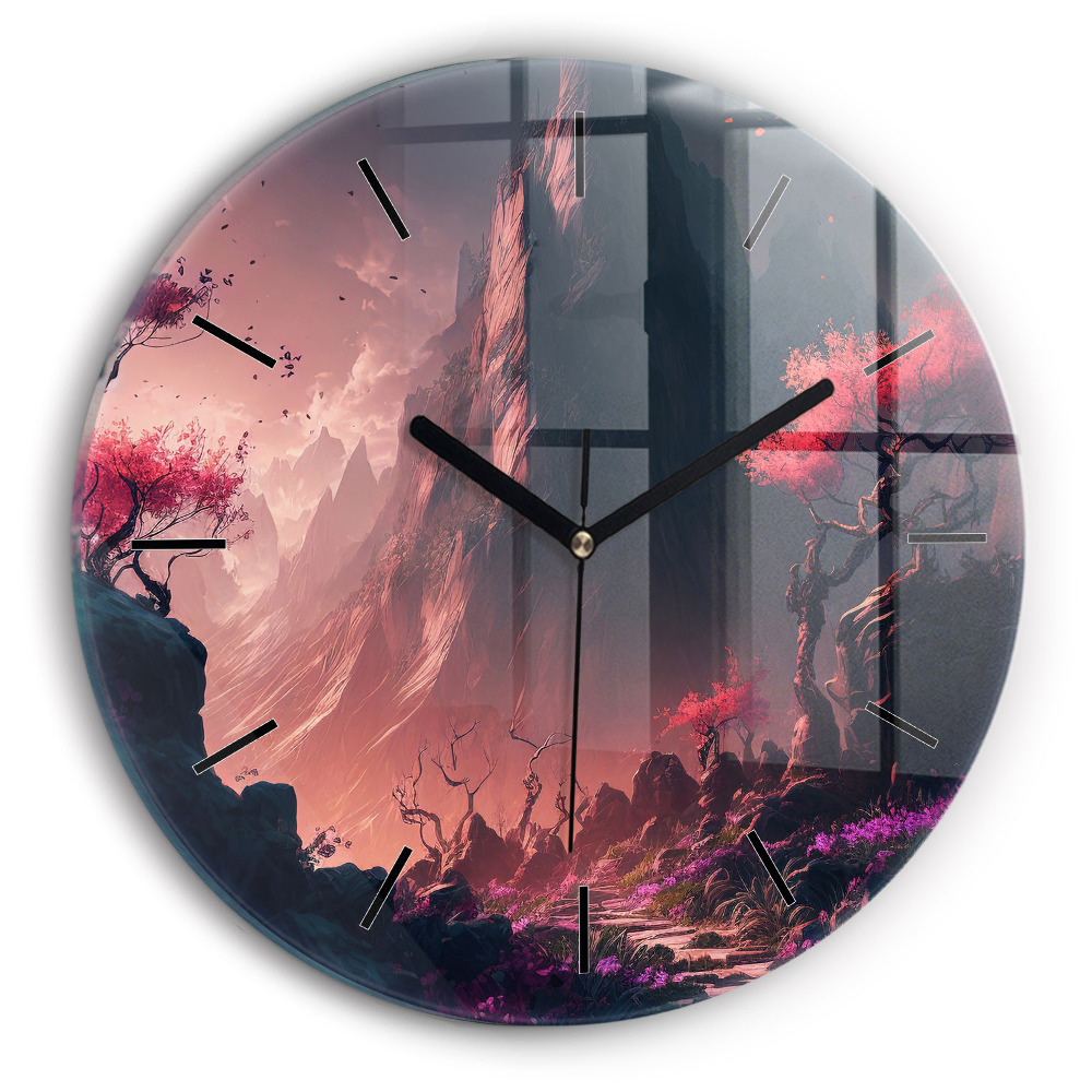 Forêt et montagnes magiques Horloge ronde