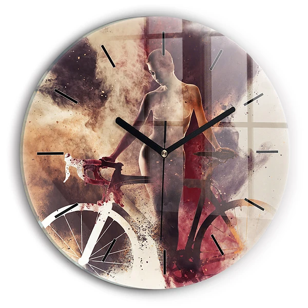 Femme et vélo Horloge ronde murale